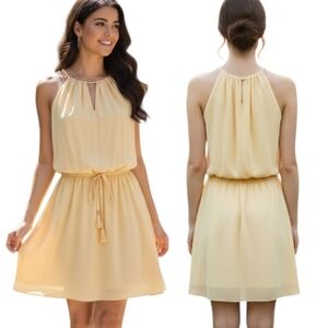 WHBM Butter Yellow Chiffon Halter Mini Dress - Size 6